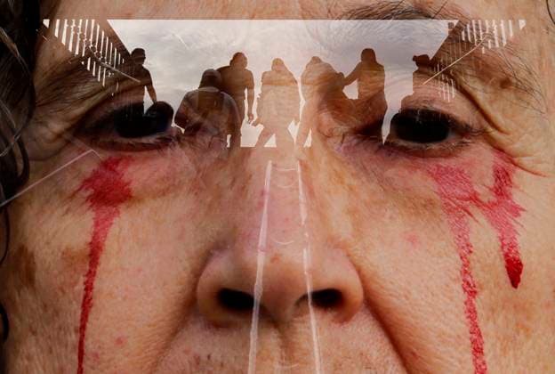 Palestinian Activists And Supporters Demonstrate Against The Genocide In Gaza At The Zocalo In Mexico City A double exposure captures a woman sympathetic to Palestine, who demonstrates against the genocide in Gaza in the Zocalo of Mexico City, Mexico, on December 6, 2024, to demand the end of the bombings that the Israeli army carries out for a year in the Palestinian territories in the Gaza Strip after the attack by the Hamas group, where more than 40,000 people have died and a large number of people have been injured, which is considered an act of crimes against humanity, genocide, and ethnic extinction. Mexico City Mexico City Mexico  Copyright: xGerardoxVieyrax originalFilename: vieyra-notitle241206_npQ00.jpg