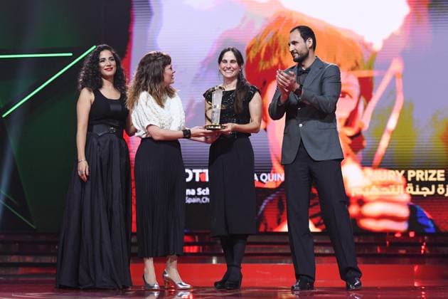 Entertainment Bilder des Tages Marrakech Closing Ceremony Nadia Kounda, Mercedes Cordova and Director Silvina Schnicer receive the award for The Cottage and Ali Abbasi during the Closing Ceremony during the 21st Marrakech International Film Festival in Marrakech, Morocco on December 07, 2024. Photo by Aurore Marechal ABACAPRESS.COM Marrakech Morocco  Copyright: xMarechalxAurore ABACAx