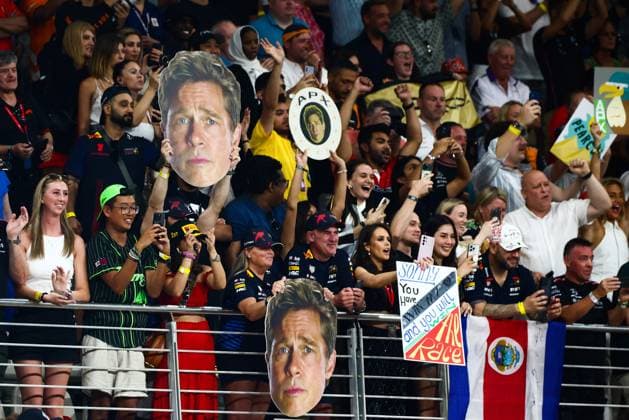 December 8, 2024, Abu Dhabi, United Arab Emirates: Brad Pitt, actor playing Sonny Hayes, a driver of the fictional Apex APXGP F1 team played by Brad Pitt in the upcoming F1 movie by Joseph Kosinski are seen during Formula 1 Abu Dhabi Grand Prix at Yas Marina Circuit. Abu Dhabi United Arab Emirates - ZUMAz156 20241208_zip_z156_123 Copyright: xBeataxZawrzelx