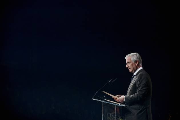 King Philippe - Filip of Belgium speeches at the awards ceremony of the Enterprise of the Year (30th edition) and the Prize of the Flemish Government for the Scale-up of the Year ,Tuesday 10 December 2024, in Brussels.  ERICxLALMAND 107883739