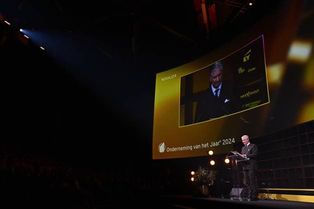 King Philippe - Filip of Belgium speeches at the awards ceremony of the Enterprise of the Year (30th edition) and the Prize of the Flemish Government for the Scale-up of the Year ,Tuesday 10 December 2024, in Brussels.  ERICxLALMAND 107883782