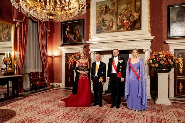 Bilder des Jahres 2024, Entertainment 12 Dezember Entertainment Themen der Woche KW50 Entertainment Bilder des Tages AMSTERDAM - Queen Maxima, President of Portugal Marcelo Rebelo de Sousa, King Willem-Alexander and Princess Amalia during the state banquet at the Royal Palace. The Portuguese president is in the Netherlands for a two-day state visit. ANP ROBIN VAN LONKHUIJSEN netherlands out - belgium out  Copyright: xx x515399334x originalFilename: 515399334.jpg