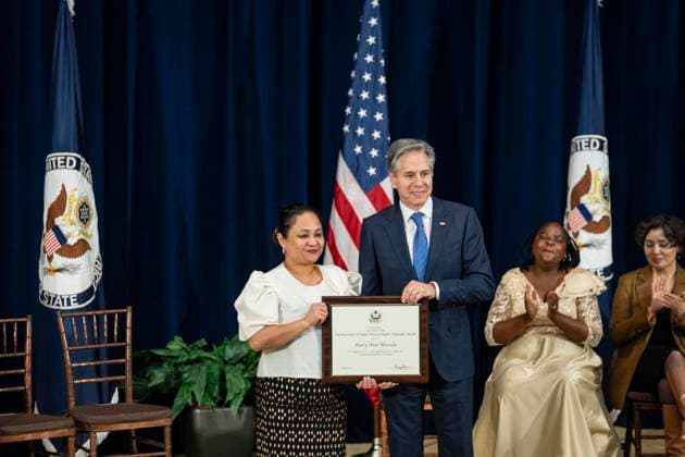 Secretary Of State Antony J. Blinken Will Deliver remarks Secretary™s Human Rights Defender Award Ceremony On December 10, 2024, in Washington, D.C., United States, Secretary of State Antony J. Blinken delivers remarks at the Secretary s Human Rights Defender Award Ceremony at the Department of State. The Secretary is joined by Under Secretary of State for Civilian Security, Democracy, and Human Rights Uzra Zeya and Assistant Secretary of State for Democracy, Human Rights, and Labor Dafna Rand. The award recipients from Azerbaijan, Bolivia, Burma, Colombia, Eswatini, Ghana, Kuwait, and the Kyrgyz Republic demonstrate leadership, courage, and impact in the promotion of human rights. Washington DC United States Copyright: xAndrewxThomasx originalFilename: thomas-notitle241210_npExK.jpg