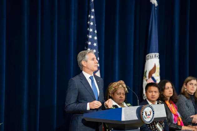 Secretary Of State Antony J. Blinken Will Deliver remarks Secretary™s Human Rights Defender Award Ceremony On December 10, 2024, in Washington, D.C., United States, Secretary of State Antony J. Blinken delivers remarks at the Secretary s Human Rights Defender Award Ceremony at the Department of State. The Secretary is joined by Under Secretary of State for Civilian Security, Democracy, and Human Rights Uzra Zeya and Assistant Secretary of State for Democracy, Human Rights, and Labor Dafna Rand. The award recipients from Azerbaijan, Bolivia, Burma, Colombia, Eswatini, Ghana, Kuwait, and the Kyrgyz Republic demonstrate leadership, courage, and impact in the promotion of human rights. Washington DC United States Copyright: xAndrewxThomasx originalFilename: thomas-notitle241210_npLSv.jpg