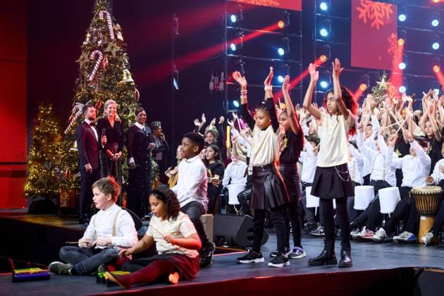 Leusden, The Netherlands, 2024-12-12 13:06:51 LEUSDEN, 12-12-2024, AFAS Theater Recordings of the Christmas Music Gala 2024. Young musical creatives join forces with famous artists. Special guest is the honorary chair of the More Music in the Classroom foundation: Queen Maxima PHOTO: NLBeeld Patrick van Emst Credit: NL Beeld Patrick van Emst  Copyright: xx x