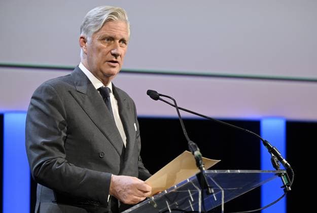 King Philippe - Filip of Belgium pictured during the award ceremony of the 2024 edition of the Belgodyssee prize for young journalists, at The Egg in Brussels, Thursday 12 December 2024. Belgodyssee is a journalism competition in which seven duos - one French-speaking, the other Dutch-speaking - work together for a fortnight on radio, print and web reports. The aim of this annual competition is to stimulate cooperation between young journalistic talent from different communities in the country. The winners receive a paid work placement in the editorial department of one of the partner media: RTBF, VRT, l Avenir or Knack.  ERICxLALMAND 108088866