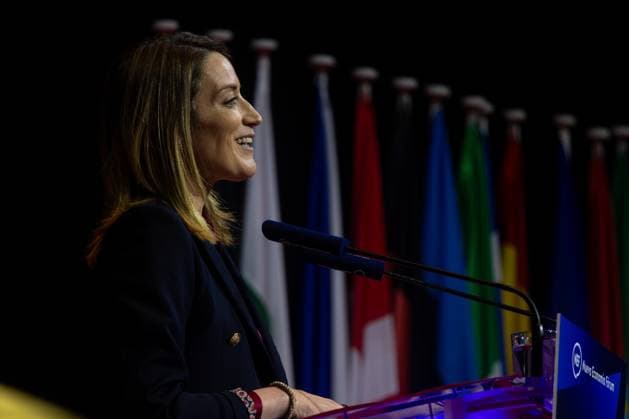 Forum Europa 2024 Award ceremony for Roberta Metsola in Madrid - 13 Dec 2024 Roberta Metsola, President of the European Parliament speaks during the Forum Europa 2024 Award ceremony. Madrid Spain Copyright: xDavidxCanalesx xSOPAxImagesx DCNEFMetzola241211-19