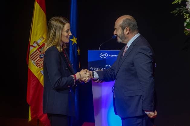 Forum Europa 2024 Award ceremony for Roberta Metsola in Madrid - 13 Dec 2024 Roberta Metsola (L), President of the European Parliament and Pedro Rollán (R), President of the Senate of Spain greet each other during the Forum Europa 2024 Award ceremony for Roberta Metsola, President of the European Parliament. Madrid Spain Copyright: xDavidxCanalesx xSOPAxImagesx DCNEFMetzola241211-37