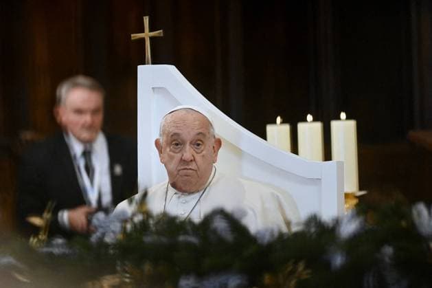 News Themen der Woche KW50 News Bilder des Tages Pope Francis at the cathedral of Our Lady of the Assumption in Ajaccio Pope Francis attends a meeting with priests, religious, consecrated and seminarians at the cathedral of Our Lady of the Assumption in Ajaccio, as part of his trip on the French island of Corsica, on December 15, 2024. Photo by Franck Castel ABACAPRESS.COM  Copyright: xCastelxFranck ABACAx