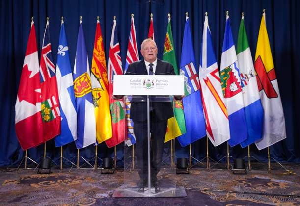 December 16, 2024, Toronto, On, CANADA: Ontario premier Doug Ford speaks to the media during the fall meetings of Canada s premiers hosted by Ontario in Toronto on Monday, December 16, 2024. Toronto CANADA  - ZUMAc35_ 20241216_zaf_c35_003 Copyright: xNathanxDenettex
