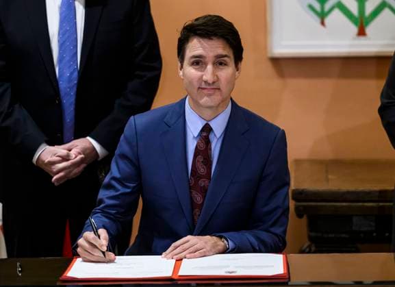 December 16, 2024, Ottawa, On, CAN: Prime Minister Justin Trudeau participates in a signing after Dominic LeBlanc, not shown, was sworn in as Finance Minister at a ceremony at Rideau Hall in Ottawa, Monday, Dec. 16, 2024. Ottawa CAN  - ZUMAc35_ 20241216_zaf_c35_149 Copyright: xJustinxTangx