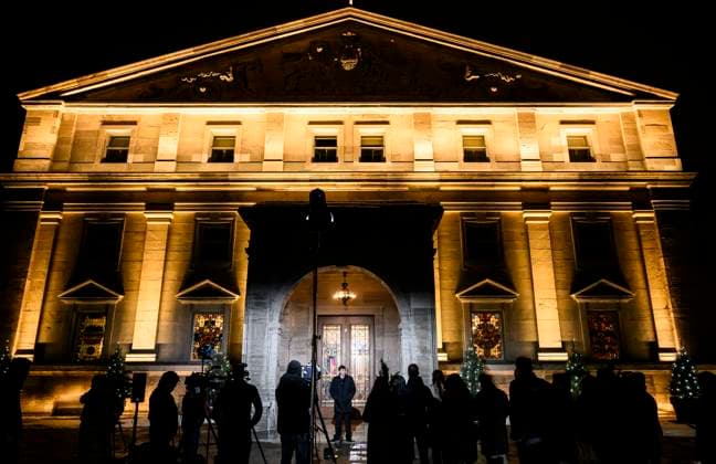 December 16, 2024, Ottawa, On, CAN: Rideau Hall is illuminated as Dominic LeBlanc, Minister of Finance, Public Safety and Intergovernmental Affairs, participates in a news conference after a swearing in ceremony in Ottawa, on Monday, Dec. 16, 2024. Ottawa CAN - ZUMAc35_ 20241216_zaf_c35_159 Copyright: xJustinxTangx