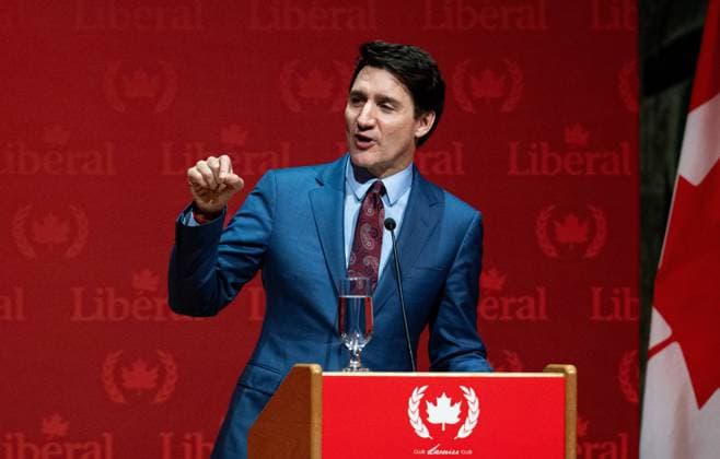 December 16, 2024, Gatineau, Pq, Canada: Prime Minister Justin Trudeau speaks during a Laurier Club Holiday Party event in Gatineau, Que., on Monday, Dec. 16, 2024. Gatineau Canada  - ZUMAc35_ 20241216_zaf_c35_181 Copyright: xSpencerxColbyx