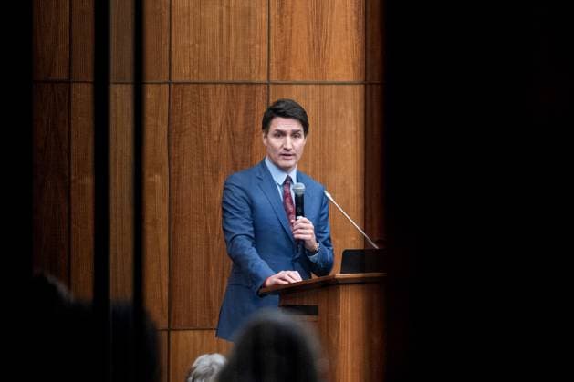 December 16, 2024, Ottawa, On, Canada: Prime Minister Justin Trudeau is pictured through glass as he speaks with members of his caucus in Ottawa, on Monday, Dec. 16, 2024. Ottawa Canada  - ZUMAc35_ 20241216_zaf_c35_213 Copyright: xSpencerxColbyx