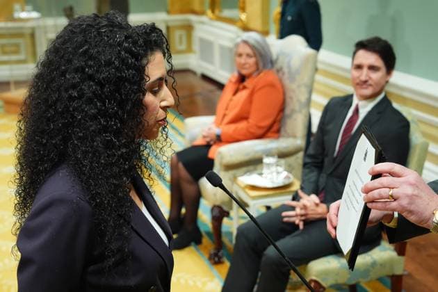 December 20, 2024, Ottawa, On, Canada: Prime Minister Justin Trudeau looks on as Rachel Bendayan is sworn in as minister of official languages and associate minister of public safety during a cabinet swearing-in ceremony at Rideau Hall in Ottawa, on Friday, Dec.20, 2024. Ottawa Canada  - ZUMAc35_ 20241220_zaf_c35_022 Copyright: xSeanxKilpatrickx