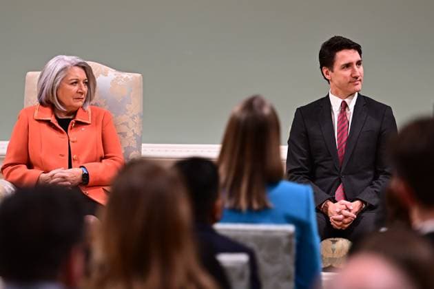 December 20, 2024, Ottawa, On, Canada: Prime Minister Justin Trudeau and Gov. Gen. Mary Simon take part in a cabinet swearing-in ceremony at Rideau Hall in Ottawa, on Friday, Dec.20, 2024. Ottawa Canada  - ZUMAc35_ 20241220_zaf_c35_025 Copyright: xSpencerxColbyx
