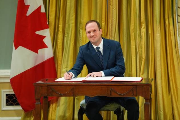 December 20, 2024, Ottawa, On, Canada: Minister of Housing, Infrastructure and Communities Nathaniel Erskine-Smith signs a document during a cabinet swearing-in ceremony at Rideau Hall in Ottawa, on Friday, Dec.20, 2024. Ottawa Canada  - ZUMAc35_ 20241220_zaf_c35_039 Copyright: xSeanxKilpatrickx