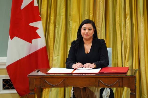 December 20, 2024, Ottawa, On, Canada: Minister of Democratic Institutions Ruby Sahota signs a document during a cabinet swearing-in ceremony at Rideau Hall in Ottawa, on Friday, Dec.20, 2024. Ottawa Canada  - ZUMAc35_ 20241220_zaf_c35_042 Copyright: xSeanxKilpatrickx