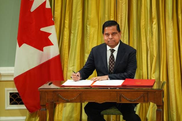 December 20, 2024, Ottawa, On, Canada: Crown-Indigenous Relations and Northern Affairs Minister Gary Anandasangaree signs a document during a cabinet swearing-in ceremony at Rideau Hall in Ottawa, on Friday, Dec.20, 2024. Ottawa Canada  - ZUMAc35_ 20241220_zaf_c35_043 Copyright: xSeanxKilpatrickx