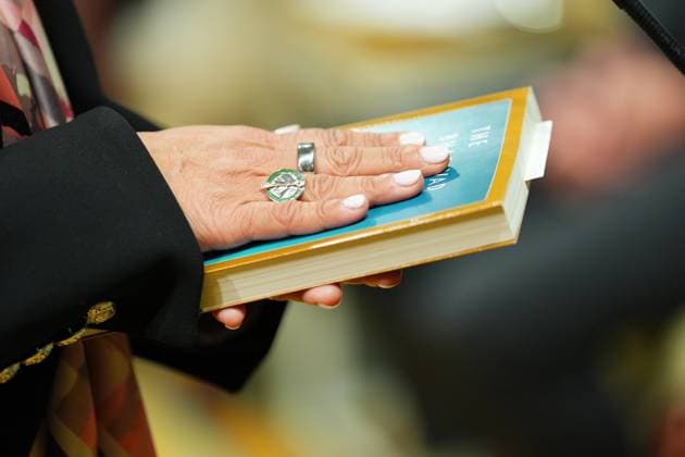 December 20, 2024, Ottawa, On, Canada: Transport Minister Anita Anand wears an MP ring on her hand during a cabinet swearing-in ceremony at Rideau Hall in Ottawa, on Friday, Dec.20, 2024. Ottawa Canada  - ZUMAc35_ 20241220_zaf_c35_057 Copyright: xSeanxKilpatrickx