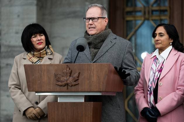 December 20, 2024, Ottawa, On, Canada: Veterans Affairs Minister Darren Fisher speaks to reporters following a cabinet shuffle at Rideau Hall in Ottawa, on Friday, Dec. 20, 2024. Ottawa Canada  - ZUMAc35_ 20241220_zaf_c35_064 Copyright: xSpencerxColbyx