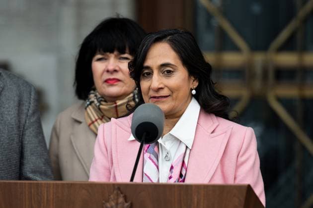 December 20, 2024, Ottawa, On, Canada: Transport Minister Anita Anand speaks to reporters following a cabinet shuffle at Rideau Hall in Ottawa, on Friday, Dec. 20, 2024. Ottawa Canada  - ZUMAc35_ 20241220_zaf_c35_068 Copyright: xSpencerxColbyx