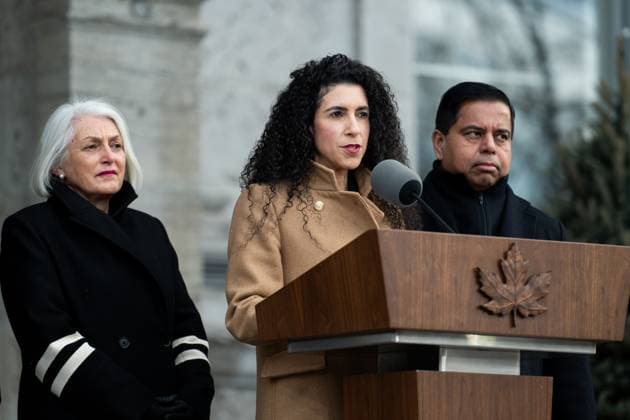 December 20, 2024, Ottawa, On, Canada: Minister of Official Languages and Associate Minister of Public Safety Rachel Bendayan speaks to reporters following a cabinet shuffle at Rideau Hall in Ottawa, on Friday, Dec. 20, 2024. Ottawa Canada  - ZUMAc35_ 20241220_zaf_c35_074 Copyright: xSpencerxColbyx
