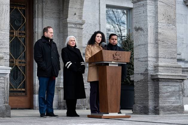 December 20, 2024, Ottawa, On, Canada: Minister of Official Languages and Associate Minister of Public Safety Rachel Bendayan speaks to reporters following a cabinet shuffle at Rideau Hall in Ottawa, on Friday, Dec. 20, 2024. Ottawa Canada  - ZUMAc35_ 20241220_zaf_c35_078 Copyright: xSpencerxColbyx