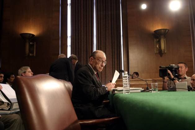 KRT US NEWS STORY SLUGGED: GREENSPAN KRT PHOTO BY CHUCK KENNEDY KRT (July 16) WASHINGTON, DC -- Alan Greenspan, Chairman of the Federal Reserve Board, testifies before a Senate committee on Wednesday, July 16, 2003, in Washington, DC. (gsb) 2003 WASHINGTON DC USA EDITORIAL USE ONLY Copyright: xCHUCKxKENNEDYx KRT CHUCKxKENNEDYx krtphotoslive090819