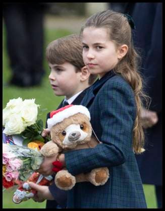 . 25 12 2024. Sandringham , United Kingdom. Princess Charlotte and Prince Louis leaving the Christmas Day church service in Sandringham, United Kingdom.  xStephenxLockx xi-Imagesx IIM-25637-0068