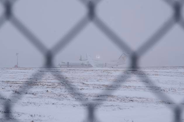 December 29, 2024, Halifax, Ns, Canada: An aircraft that skidded off the runway after catching fire at Halifax Stanfield International Airport is seen on Sunday, December 29, 2024. An Air Canada Express flight operated by PAL Airlines carrying 73 passengers arriving from St. John s, N.L., experienced a suspected landing gear issue after arrival Saturday night with passengers being off-loaded with no reported injuries. Halifax Canada  - ZUMAc35_ 20241229_zaf_c35_002 Copyright: xDarrenxCalabresex