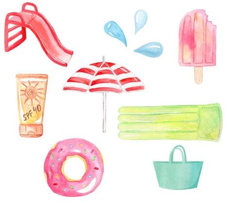 watercolor hand drawn pool supplies and accessories set isolated on white background for summer party , property released, , 44177136.jpg, accessory, background, bag, beach, blue, collection, cream, design, donut, drops, fashion, float, fun, graphic, green, hand drawn, holiday, ice, icon, illustration, inflatable, invitation, isolated, kids, leisure, mattress, object, orange, party, pink, pool, recreation, red, relax, resort, ring, rubber, sand, sea, set, slide, summer, suntan, swim, travel, tropical, umbrella, vacation, water, watercolor RECORD DATE NOT STATED