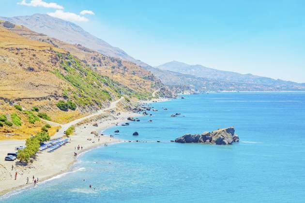 Blick auf den Strand Drymiskos, Ammoudi, Rethymno, Kreta, Griechische Inseln, Griechenland, Europa View of Drymiskos beach, Ammoudi, Rethymno, Crete, Greek Islands, Greece, Europe Copyright: imageBROKER MarcoxSimoni iblsim12048215.jpg