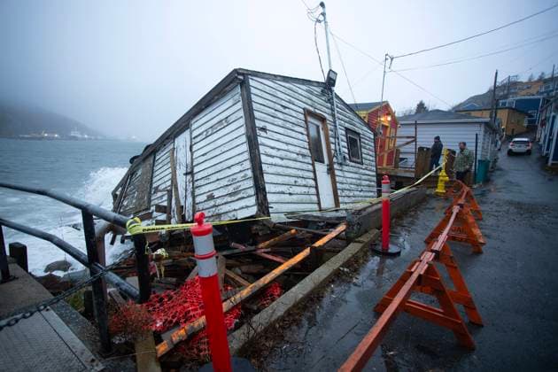 January 5, 2025, St. John s, Nl, CANADA: Damage from the storm is shown historic Outer Battery of St. John s on Sunday, January 5, 2025. More than 9,000 Newfoundland Power customers are in the dark Sunday as the province faces a heavy winter storm and strong winds...Environment Canada has issued weather warnings for the majority of Newfoundland and parts of Labrador, with snow, rain and high winds forecast through the day into Monday morning. St. John s CANADA  - ZUMAc35_ 20250105_zaf_c35_018 Copyright: xPaulxDalyx