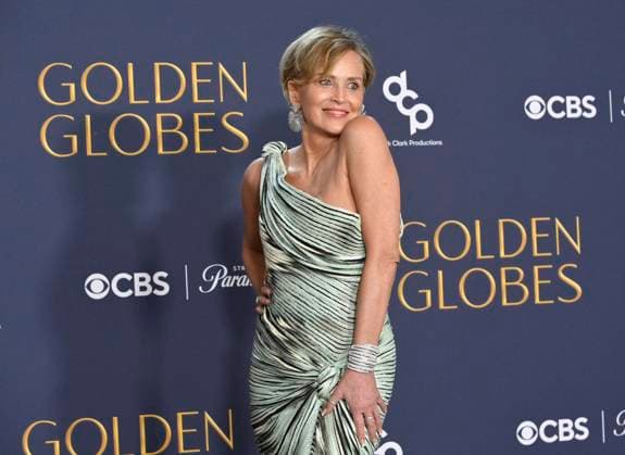 Sharon Stone appears backstage during the 82nd annual Golden Globe Awards at the Beverly Hilton Hotel in Beverly Hills, California on Sunday, January 5, 2025.  LAP20250105201 JIMxRUYMEN