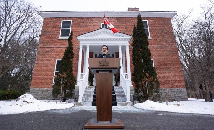 January 6, 2025, Ottawa, Ontario, Canada: Prime Minister JUSTIN TRUDEAU, 53, turns to leave a news conference after announcing his resignation as Liberal leader outside Rideau Cottage in Ottawa on Monday. Ottawa Canada  - ZUMAc35_ 20250106_zaf_c35_056 Copyright: xAdrianxWyldx