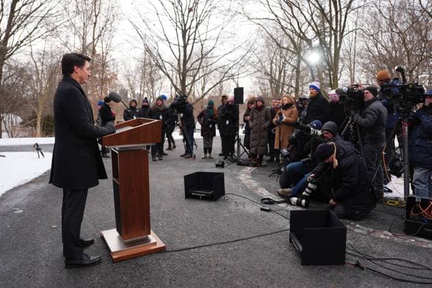 January 6, 2025, Ottawa, On, Canada: Prime Minister Justin Trudeau announces his resignation as Liberal leader and prime minister outside Rideau Cottage in Ottawa on Monday, Jan.6, 2025. Ottawa Canada  - ZUMAc35_ 20250106_zaf_c35_051 Copyright: xSeanxKilpatrickx