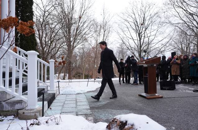 January 6, 2025, Ottawa, On, Canada: Prime Minister Justin Trudeau leaves a news conference after announcing his resignation as Liberal leader outside Rideau Cottage in Ottawa on Monday, Jan.6, 2025. Ottawa Canada  - ZUMAc35_ 20250106_zaf_c35_065 Copyright: xSeanxKilpatrickx