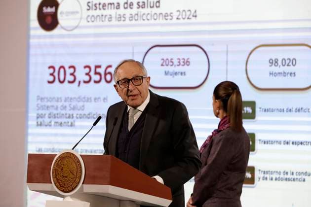 Mexico s Secretary of Health, David Kershenobich Stalnikowitz speaking during the press conference where the campaign Ã¢â‚¬oeStay away from drugs, fentanyl kills you!Ã¢â‚¬Â was announced. at National Palace. on January 7, 2025 in Mexico City, Mexico. Mexico City Mexico - ZUMAe321 20250107_zia_e321_017 Copyright: xLuisxBarronx
