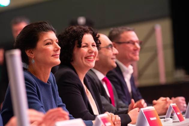 BSW Party Congress In Bonn Sahra Wagenknecht, leader and chancellor candidate of the BSW party, and Amira Mohamed Ali, chairwoman of the BSW party, are seen at the World Conference Center in Bonn, Germany, on January 12, 2025, during the BSW party congress ahead of the German election Bonn Germany  Copyright: xYingxTangx originalFilename: tang-notitle250112_nplcX.jpg