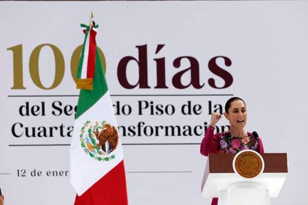 Claudia Sheinbaum Mark 100 Days As President Of Mexico Mexico s President Claudia Sheinbaum, speaking during an event to mark her first 100 days as President of Mexico at the Zocalo main Square. on January 12, 2025 in Mexico City, Mexico. Photo by Luis Barron Eyepix Group ABACAPRESS.COM Mexico City Mexico  Copyright: xBarronxLuis Eyepix ABACAx