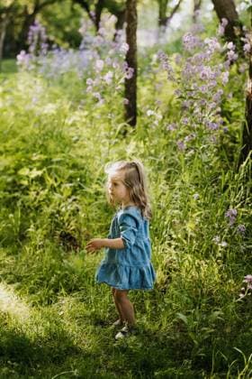 Wide shot of young girl walking through field of purple wildflowers Sioux Falls, South Dakota, United States CR_ASWE250111-1462084-01 ,model released, Symbolfoto