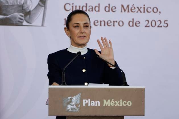 MexicoÃ¢â‚¬â ¢s President Claudia Sheinbaum Pardo speaking during the presentation of Plan Mexico with the objective of reducing Asian imports, to the benefit of national and regional production, at the National Museum of Anthropology. on January 13, 2025 in Mexico City, Mexico. Mexico City Mexico - ZUMAe321 20250113_zia_e321_036 Copyright: xLuisxBarronx