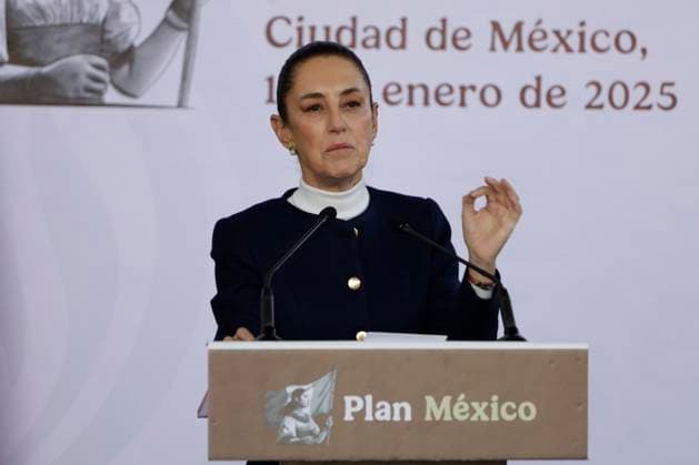 MexicoÃ¢â‚¬â ¢s President Claudia Sheinbaum Pardo speaking during the presentation of Plan Mexico with the objective of reducing Asian imports, to the benefit of national and regional production, at the National Museum of Anthropology. on January 13, 2025 in Mexico City, Mexico. Mexico City Mexico - ZUMAe321 20250113_zia_e321_037 Copyright: xLuisxBarronx