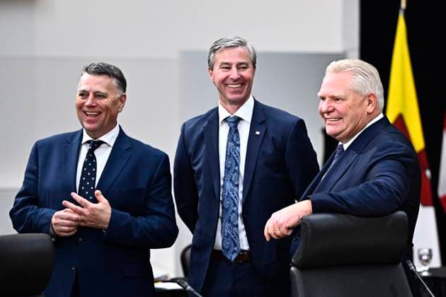 January 15, 2025, Ottawa, On, Canada: Prince Edward Island Premier Dennis King, left to right, Nova Scotia Premier Tim Houston and Ontario Premier Doug Ford speak ahead of a first ministers meeting in Ottawa on Wednesday, Jan. 15, 2025. Ottawa Canada  - ZUMAc35_ 20250115_zaf_c35_056 Copyright: xJustinxTangx