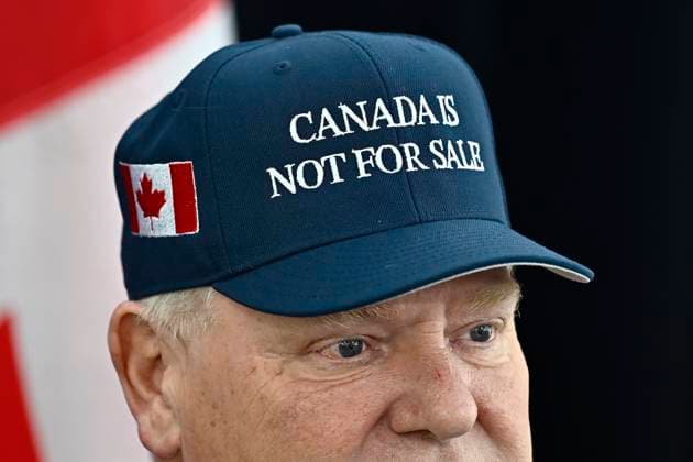 January 15, 2025, Ottawa, On, Canada: Ontario Premier Doug Ford, wearing a Canada Is Not For Sale hat, speaks as he arrives for a first ministers meeting in Ottawa on Wednesday, Jan. 15, 2025. Ottawa Canada  - ZUMAc35_ 20250115_zaf_c35_078 Copyright: xJustinxTangx