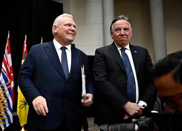 January 15, 2025, Ottawa, On, CAN: Premier of Ontario Doug Ford and Premier of Quebec Francois Legault make their way to the table for a first ministers meeting in Ottawa, on Wednesday, Jan. 15, 2025. Ottawa CAN  - ZUMAc35_ 20250115_zaf_c35_079 Copyright: xJustinxTangx
