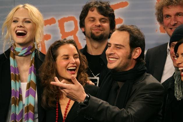 Franzsika Knuppe , Elsa Sophie Gambard , Hans Weingartner und Moritz Bleibtreu - Premiere des Hans Weingartner Film Free Rainer im Kino der Kulturbrauerei in Berlin Germany *** Franzsika Knuppe , Elsa Sophie Gambard , Hans Weingartner and Moritz Bleibtreu Premiere of Hans Weingartner Film Free Rainer at Cinema the Kulturbrauerei in Berlin Germany