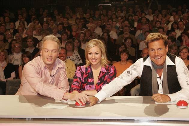 Jurymitglieder Andre Sarrasani, Ruth Moschner und Dieter Bohlen am Buzzer bei der RTL Fernsehshow DAS SUPERTALENT, Ausstrahlung 20.10.2007 Photos: Scherf 04.10.2007 Berlin Germany *** Members of the jury Andre Sarrasani, Ruth Moschner and Dieter Bohlen on Buzzer at the RTL TV show the SUPERTALENT, Broadcast 20 10 2007 Photos Scherf 04 10 2007 Berlin Germany