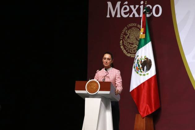 Claudia Sheinbaum, President Of Mexico, Leads The National Municipal Meeting Mexican President Claudia Sheinbaum speaks during the National Municipal Meeting at the World Trade Center International Exhibition and Convention Center in Mexico City, Mexico, on January 16, 2025. MÃ xico City Mexico  Copyright: xJosexLuisxToralesx originalFilename: torales-notitle250116_npwaF.jpg